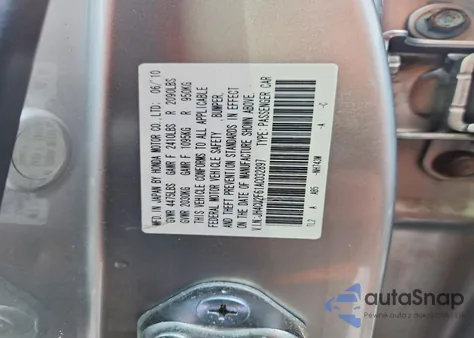 2010 Acura Tsx z USA, uszkodzony, nr VIN JH4CU2F61AC032897